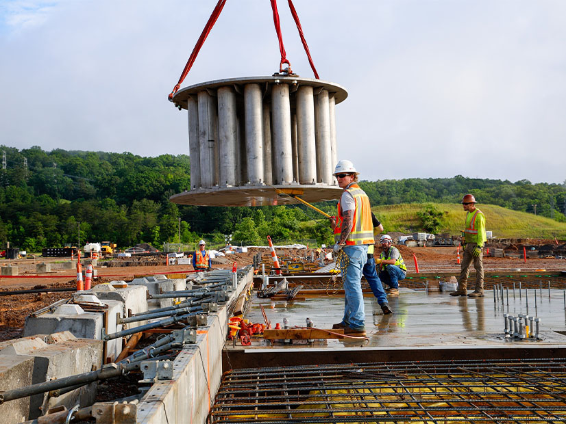 Crews from Kairos Power and Barnard Construction install the reactor vessel support system for its third Engineering Test Unit in May 2025 in Oak Ridge, Tenn.