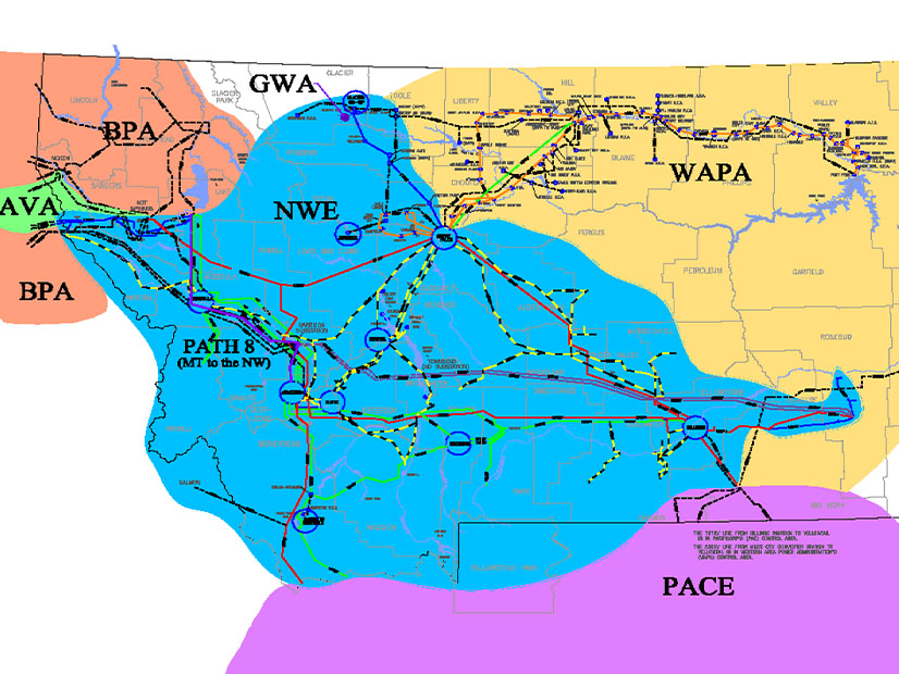 NorthWestern's balancing authority area (in blue) is bordered by BPA and Avista to the West, WAPA to the east, and PacifiCorp-East to the south.