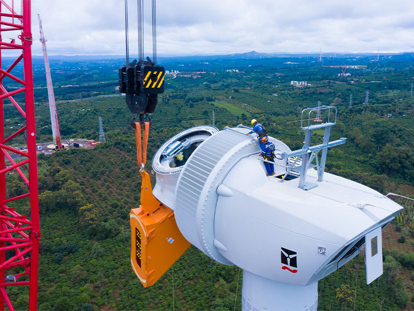 Construction in progress is shown at a wind power facility.