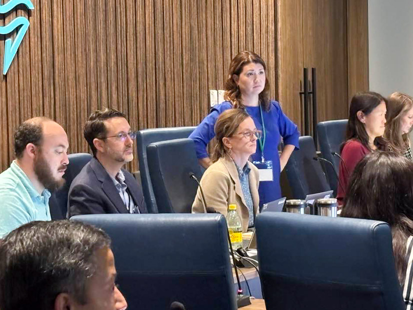 TAC's leadership — ERCOT's Keith Collins, Oncor's Martha Henson (from left) and Jupiter Power's Caitlin Smith (standing) — listen to the discussion