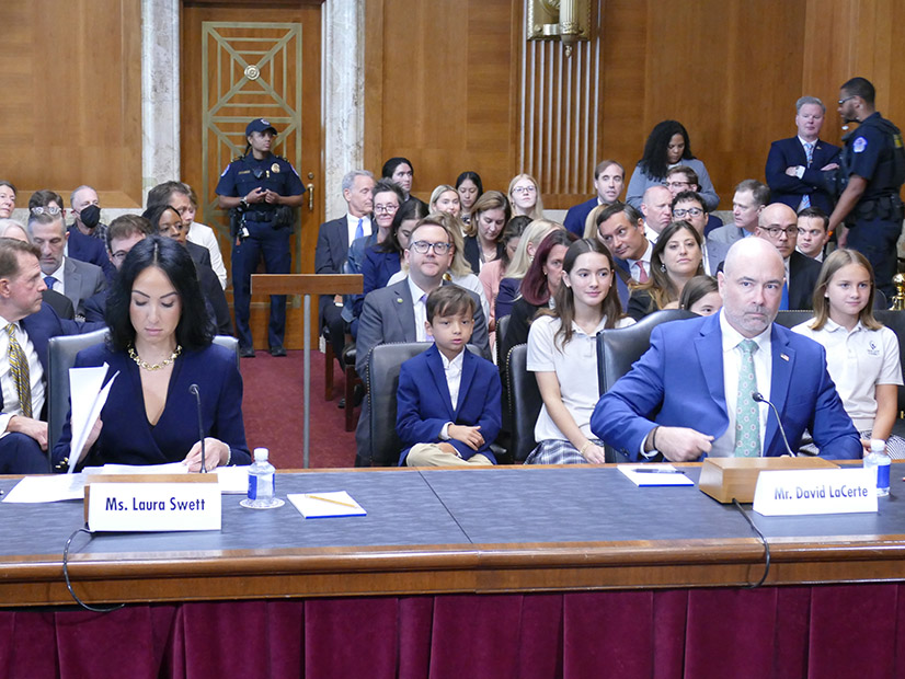Laura Swett and David LaCerte at the Senate Energy and Natural Resources Committee's hearing on their nominations to be FERC commissioners.