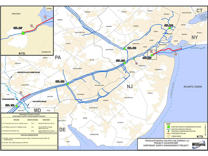 A map shows NESE, the proposed Northeast Supply Enhancement gas pipeline.