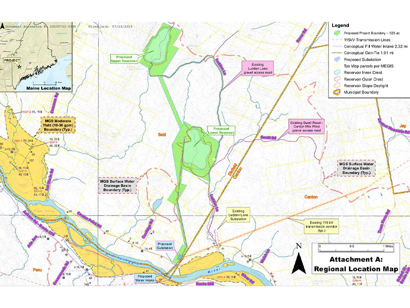 Map of the proposed Western Maine Energy Storage pumped storage project