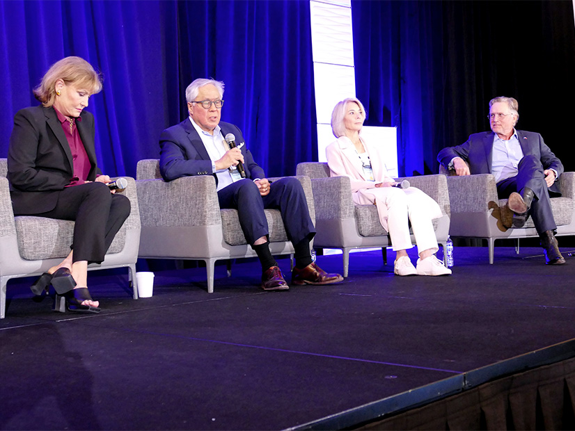 Former Texas commissioners (from left) Julie Parsley, Bob Gee, Becky Klein and Barry Smitherman discuss ERCOT market changes during GCPA's annual Fall Conference. 