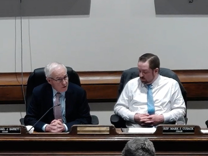 Sen. Mike Barrett speaking at a public hearing on Oct. 29.