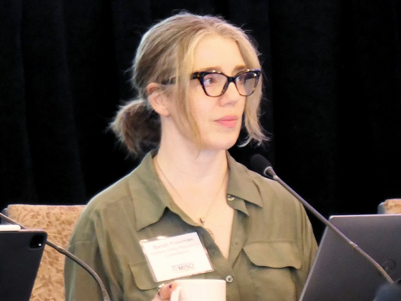 Former Indiana Utility Regulatory Commissioner Sarah Freeman listens as she presides over a MISO Advisory Committee meeting in March.