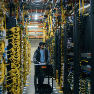 A worker inside an Amazon data center in eastern Oregon A worker inside an Amazon data center in eastern Oregon
