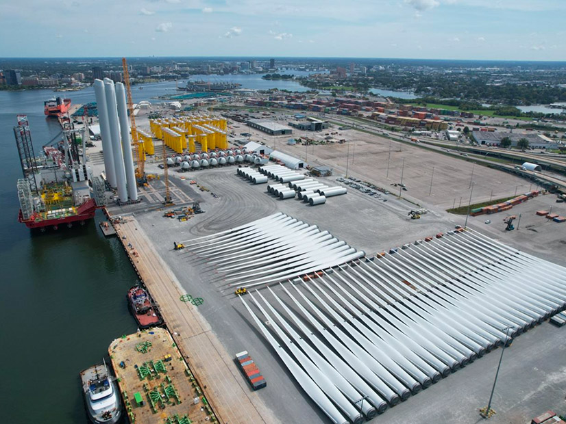 A picture from October of CVOW components being staged in Portsmouth, Va., which Dominion shared in its earnings presentation.