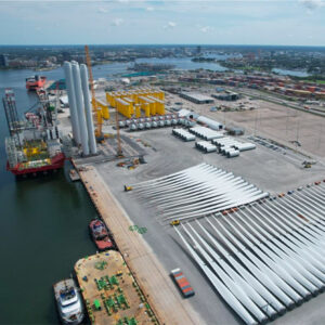 Components for the Coastal Virginia Offshore Wind project are staged for transport. The offshore wind project in January won an injunction lifting the stop-work order the Trump administration placed on it in December. Components for the Coastal Virginia Offshore Wind project are staged for transport. The offshore wind project in January won an injunction lifting the stop-work order the Trump administration placed on it in December.