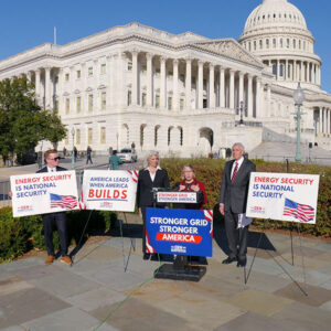 Grid Action Executive Director Christina Hayes, Rep. Mariannette Miller-Meeks (R-Iowa) and Conservative Energy Network CEO John Szoka at a press conference on Capitol Hill on Nov. 5. Grid Action Executive Director Christina Hayes, Rep. Mariannette Miller-Meeks (R-Iowa) and Conservative Energy Network CEO John Szoka at a press conference on Capitol Hill on Nov. 5.