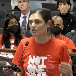 TEP’s proposed energy supply agreement with a data center developer drew opponents to the Arizona Corporation Commission meeting on Dec. 3, including Lee Ziesche of the No Desert Data Center Coalition.