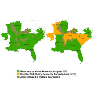 SERC subregions' margins under normal (left) and extreme conditions for December 2025 through February 2026 SERC subregions' margins under normal (left) and extreme conditions for December 2025 through February 2026