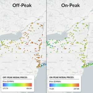 These maps show on- and off-peak average nodal prices across New York state from Jan. 19 to Jan. 29. Over that period, the average off-peak prices were higher than on-peak prices statewide. These maps show on- and off-peak average nodal prices across New York state from Jan. 19 to Jan. 29. Over that period, the average off-peak prices were higher than on-peak prices statewide.
