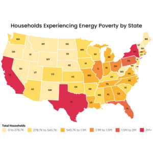 U.S. Department of Energy data shows the number of households experiencing energy poverty in the contiguous 48 states. U.S. Department of Energy data shows the number of households experiencing energy poverty in the contiguous 48 states.