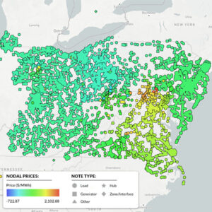A map produced by Yes Energy showing LMPs in PJM when the storm was its peak on Sunday. A map produced by Yes Energy showing LMPs in PJM when the storm was its peak on Sunday.