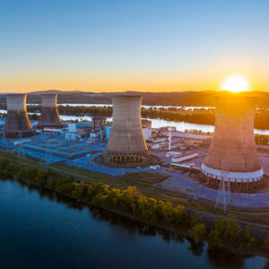 The sun rises behind the Crane Clean Energy Center in 2024. The sun rises behind the Crane Clean Energy Center in 2024.