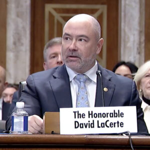 FERC Commissioner David LaCerte gives testimony to the Senate Energy and Natural Resources Committee during his confirmation hearing for a full five-year term. FERC Commissioner David LaCerte gives testimony to the Senate Energy and Natural Resources Committee during his confirmation hearing for a full five-year term.