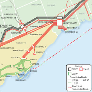 The Toronto Third Line will span 65 kilometers from the Bowmanville substation to an HVDC injection point at the Hearn substation. The Toronto Third Line will span 65 kilometers from the Bowmanville substation to an HVDC injection point at the Hearn substation.