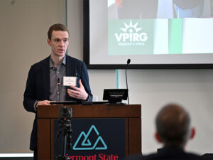 Ben Edgerly Walsh of the Vermont Public Interest Research Group speaks to the CLG on March 25, 2026. Ben Edgerly Walsh of the Vermont Public Interest Research Group speaks to the CLG on March 25, 2026.