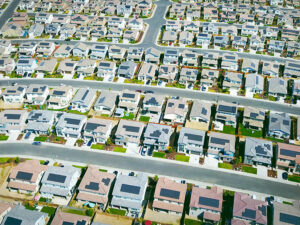 Solar panels dot rooftops in a northern California neighborhood. Solar panels dot rooftops in a northern California neighborhood.