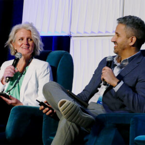 MISO’s Tabitha Hernandez and SPP’s Yasser Bahbaz share a lighthearted moment during their panel discussion. MISO’s Tabitha Hernandez and SPP’s Yasser Bahbaz share a lighthearted moment during their panel discussion.