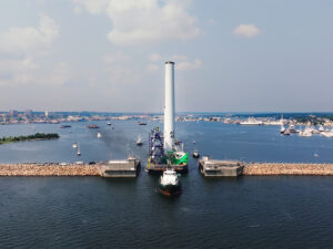 The first Vineyard Wind turbine assembly departs New Bedford for installation in 2023. The first Vineyard Wind turbine assembly departs New Bedford for installation in 2023.